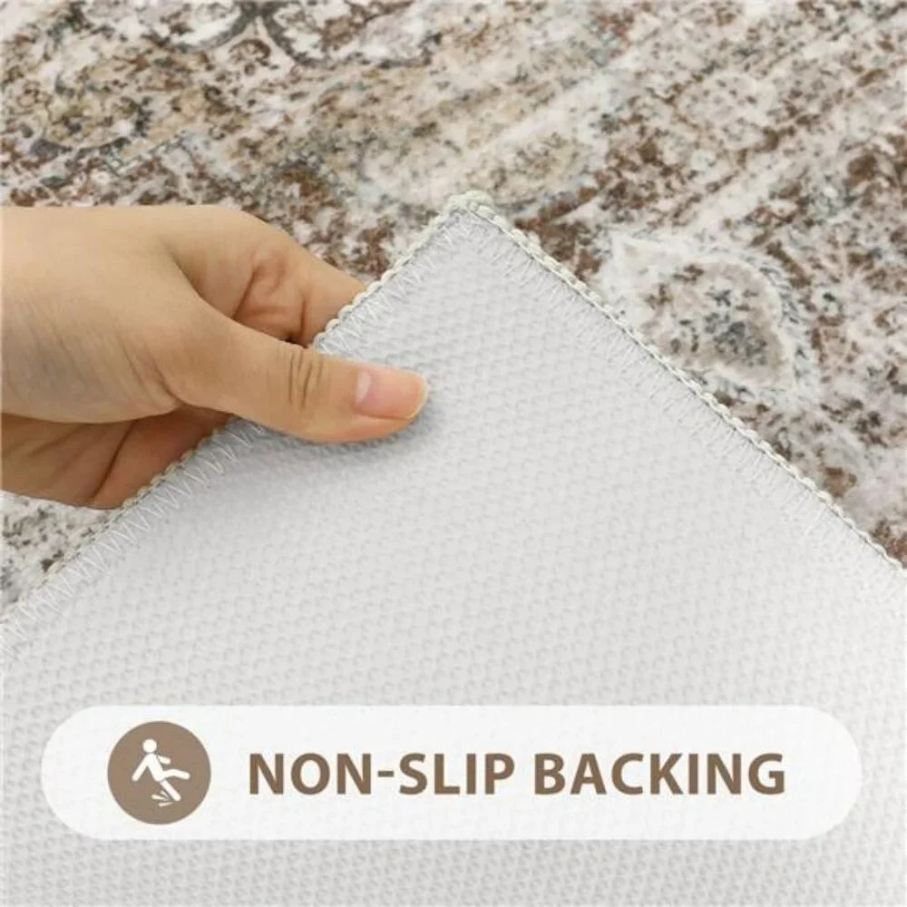 Boho farmhouse bathroom rug khaki bath mat non slip washable vintage oriental 18